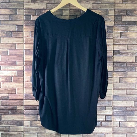Women’s Large Pleione Split Neck Long Sleeve Black Blouse - Picture 2 of 9